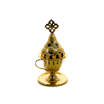 Christian Brass Table Oil Vigil Lamp with Cross, Hand-painted Prayer Standing Oil Lamp, Orthodox Oil Candle with glass cup, religious decor - TheHolyArt