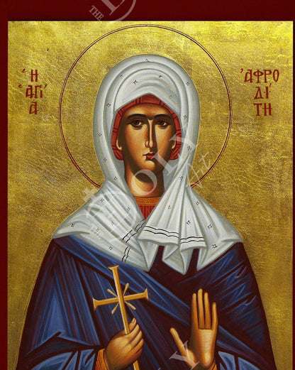 Saint Aphrodite icon, Handmade Greek Christian Orthodox Icon of St Aphrodite, Byzantine art wall hanging wood plaque, religious decor - TheHolyArt