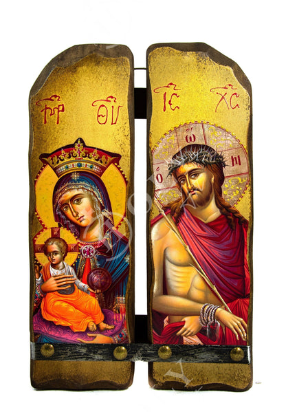Virgin Mary & Jesus Christ icon , Handmade Greek Orthodox Icon, Mother of God and our Lord Byzantine art wall hanging wood plaque, decor - TheHolyArt