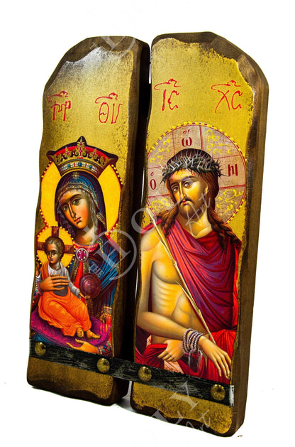 Virgin Mary & Jesus Christ icon , Handmade Greek Orthodox Icon, Mother of God and our Lord Byzantine art wall hanging wood plaque, decor - TheHolyArt