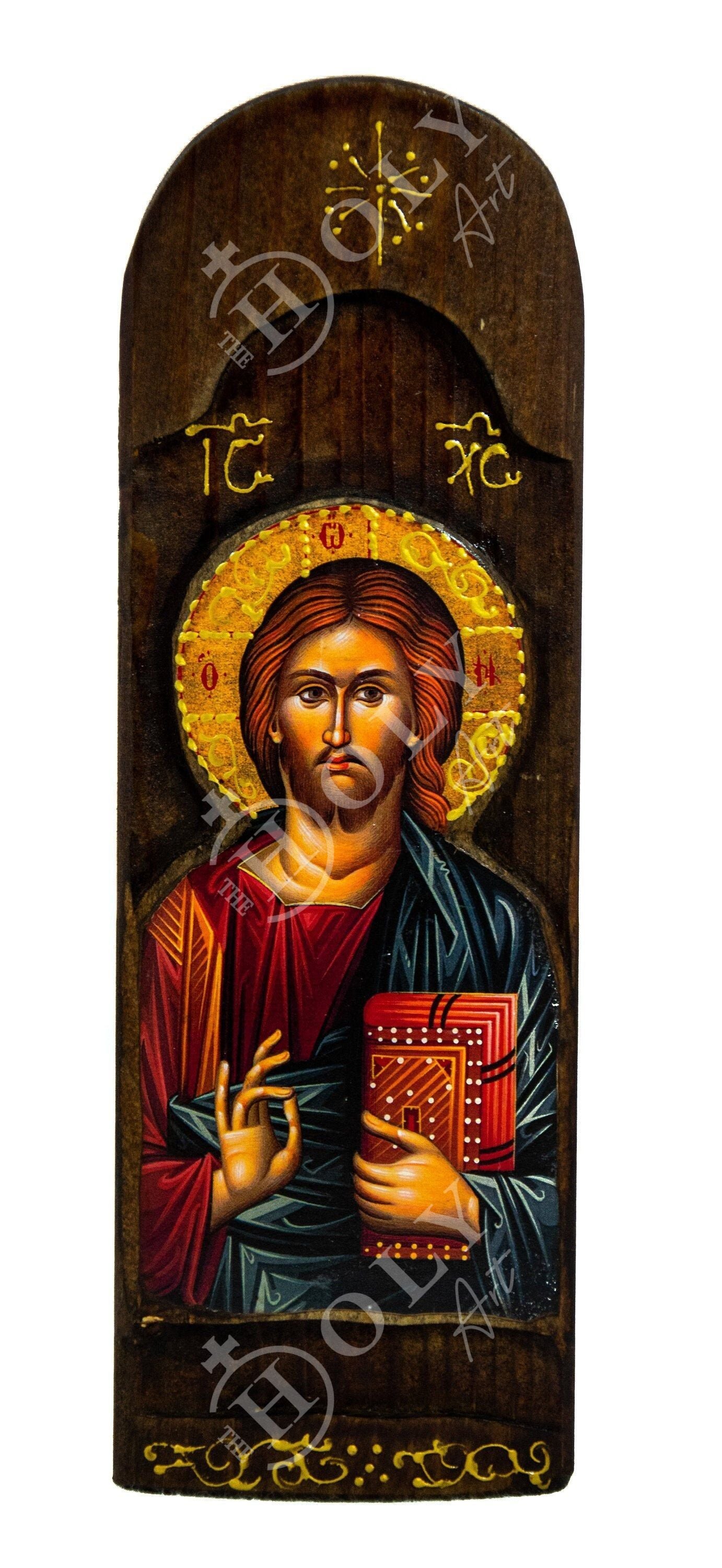 Jesus Christ icon, Handmade Greek Orthodox icon, Byzantine art wall hanging icon of our Lord on wood plaque, wedding gift ideas TheHolyArt