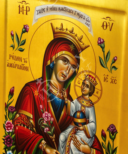 Hand painted Virgin Mary icon Panagia, Greek Orthodox icon w Gold 23k of Theotokos, Byzantine art wall hanging of Mother of God - TheHolyArt