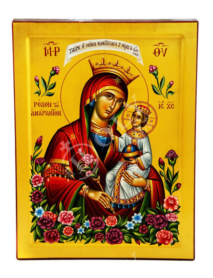 Hand painted Virgin Mary icon Panagia, Greek Orthodox icon w Gold 23k of Theotokos, Byzantine art wall hanging of Mother of God - TheHolyArt