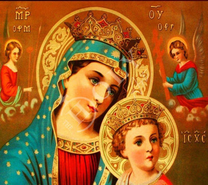 Virgin Mary icon Panagia, Handmade Greek Orthodox icon of Theotokos, Mother of God Byzantine art wall hanging wood plaque, religious decor - TheHolyArt