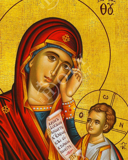 Virgin Mary icon Panagia Pausolipi, Greek Christian Orthodox Icon, Mother of God Byzantine art, Theotokos handmade wall hanging wood plaque - TheHolyArt