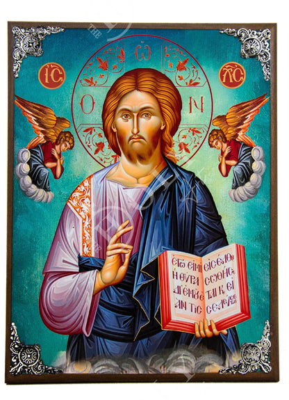 Jesus Christ icon, Handmade Greek Orthodox icon of our Lord, Byzantine art wall hanging wood plaque - TheHolyArt