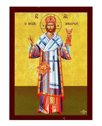 Jesus Christ icon, The Great High Priest handmade Greek Orthodox icon, Byzantine art wall hanging on wood plaque, religious decor - TheHolyArt