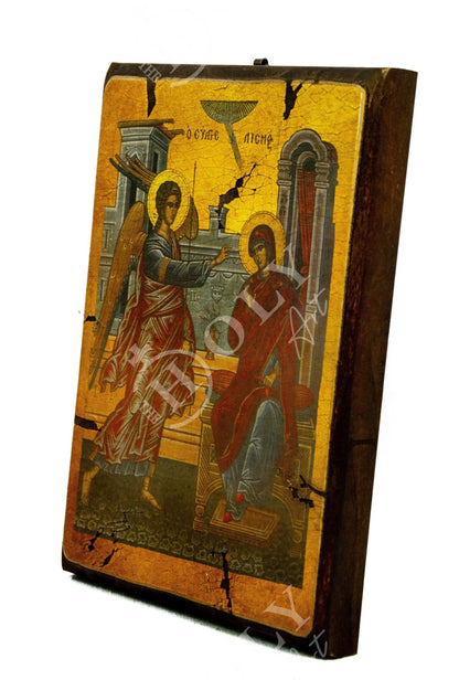 The Annunciation of Virgin Mary icon, Handmade Greek Orthodox Icon of Mother of God, Byzantine art Theotokos canvas icon 30x20cm gift idea - TheHolyArt