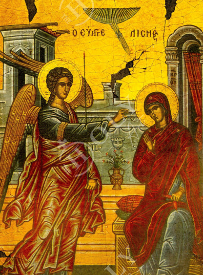 The Annunciation of Virgin Mary icon, Handmade Greek Orthodox Icon of Mother of God, Byzantine art Theotokos canvas icon 30x20cm gift idea - TheHolyArt