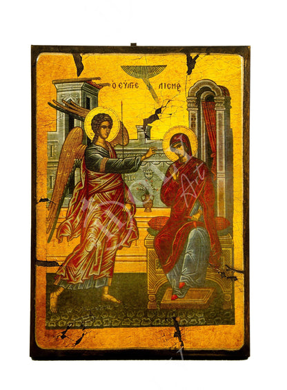 The Annunciation of Virgin Mary icon, Handmade Greek Orthodox Icon of Mother of God, Byzantine art Theotokos canvas icon 30x20cm gift idea - TheHolyArt