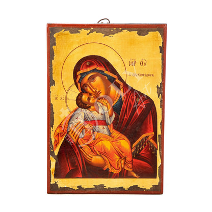 Virgin Mary icon Panagia Glykophilousa, Handmade Greek Orthodox icon gold leaf Mother of God, Theotokos Byzantine art wall hanging 38x26cm - TheHolyArt