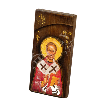 Saint Nicholas icon, Handmade Greek Orthodox icon of St Nick, Byzantine art wall hanging icon wood plaque 20x10cm, religious decor - TheHolyArt