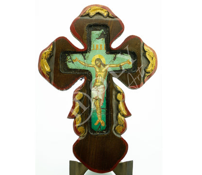 Crucifix Jesus Christ Cross, Blessing Cross, Byzantine art wall hanging, Greek Handmade Orthodox wooden Cross canvas icon 40x28cm - TheHolyArt
