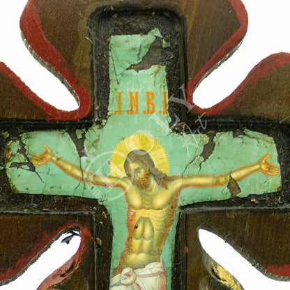 Crucifix Jesus Christ Cross, Blessing Cross, Byzantine art wall hanging, Greek Handmade Orthodox wooden Cross canvas icon 40x28cm - TheHolyArt