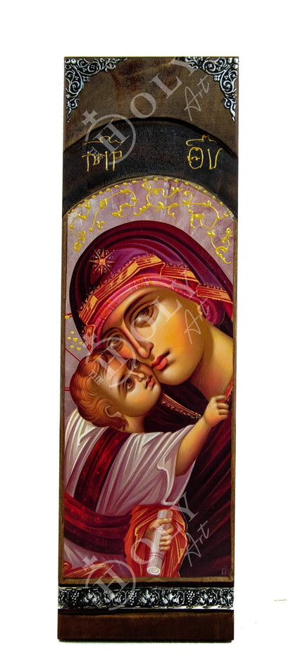 Virgin Mary icon Panagia Glykophilousa, Handmade Greek Orthodox Icon of Theotokos, Mother of God Byzantine art wall hanging wood plaque - TheHolyArt