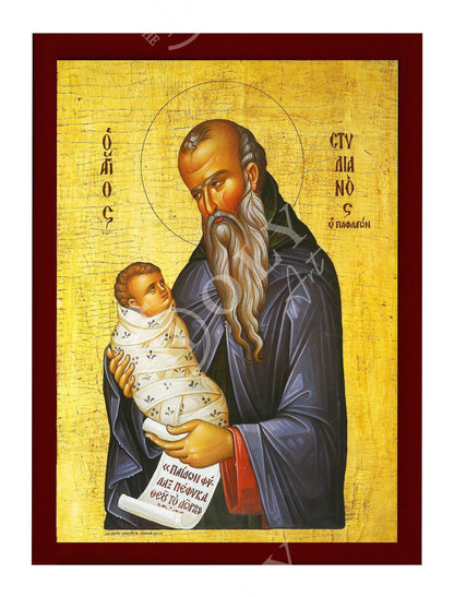 Saint Stylianos icon, Byzantine art wall hanging, Handmade Greek Orthodox icon wood plaque - TheHolyArt