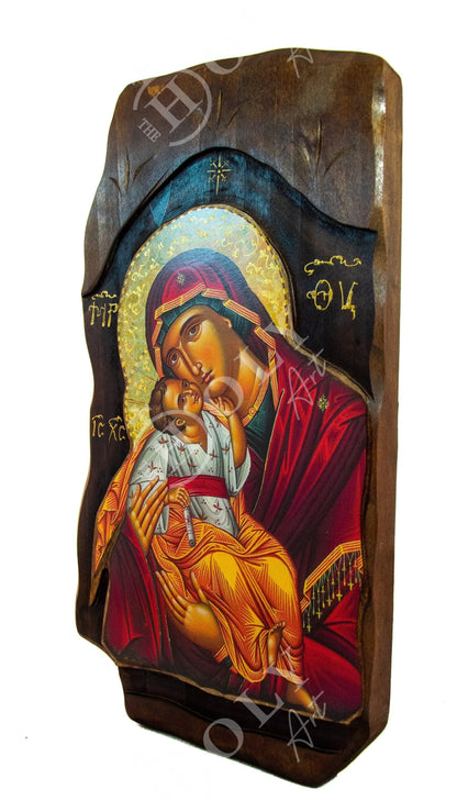 Virgin Mary icon Panagia Glykophilousa, Handmade Greek Orthodox Icon, Mother of God Byzantine art, Theotokos wall hanging wood plaque - TheHolyArt