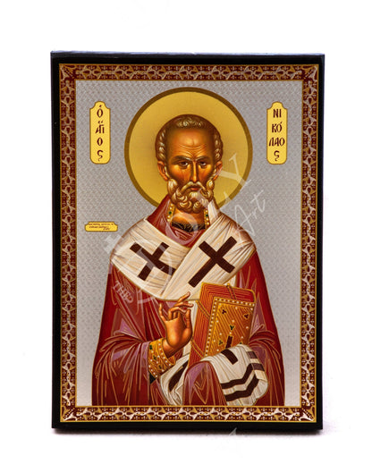 Saint Nicholas icon, Handmade Greek Orthodox icon of St Nick, Byzantine art wall hanging icon on wood plaque, religious decor 27x21cm - TheHolyArt