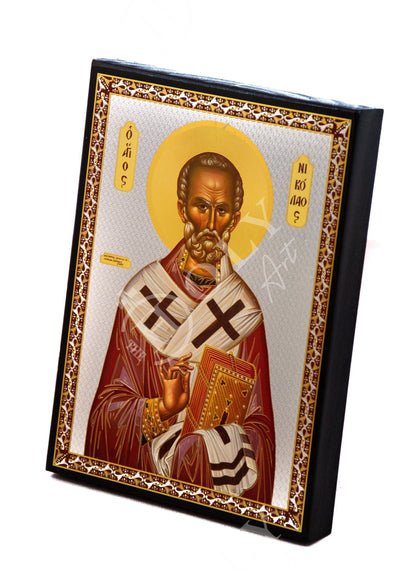 Saint Nicholas icon, Handmade Greek Orthodox icon of St Nick, Byzantine art wall hanging icon on wood plaque, religious decor 27x21cm - TheHolyArt