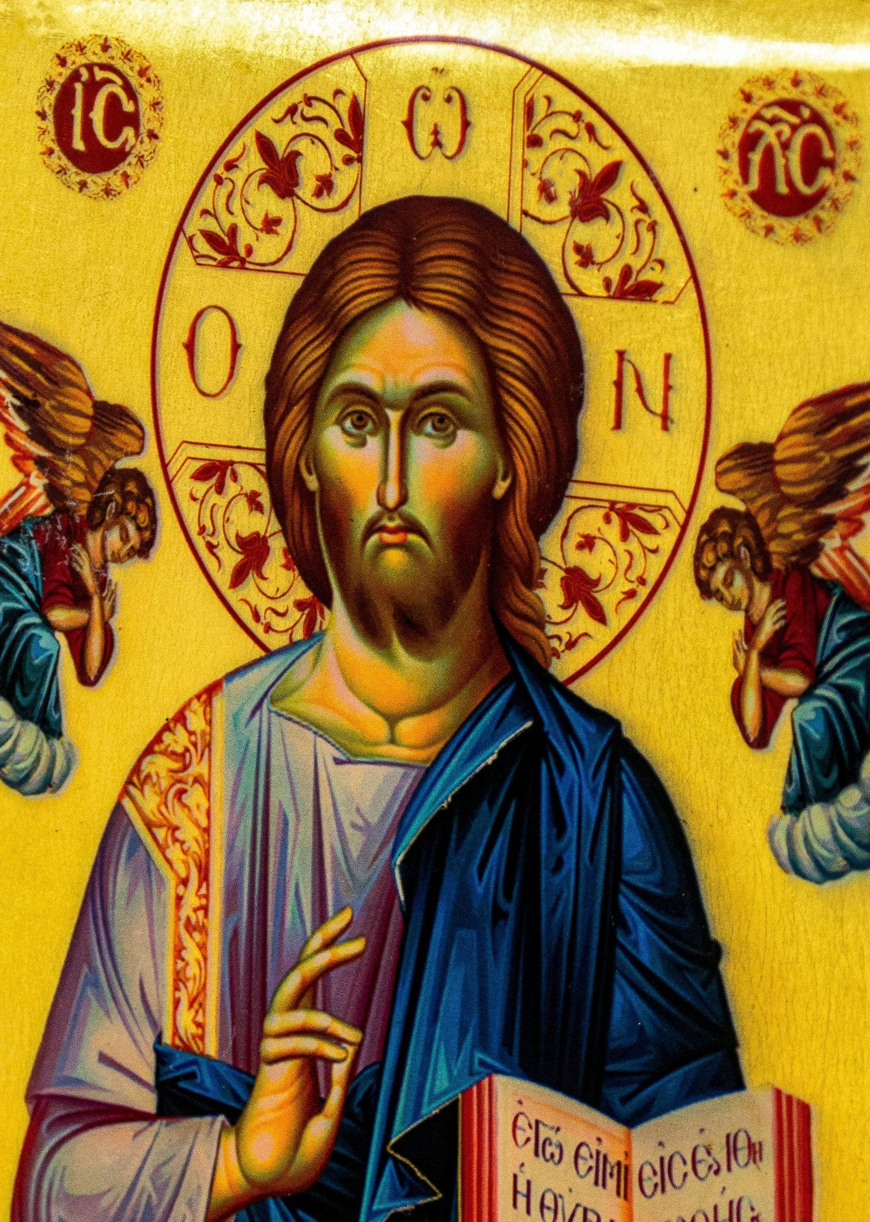 Jesus Christ icon, Handmade Greek Orthodox icon, Byzantine art wall hanging serigraphy icon w/ gold leaf wood plaque, religious gift TheHolyArt