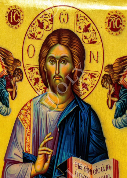 Jesus Christ icon, Handmade Greek Orthodox icon, Byzantine art wall hanging serigraphy icon w/ gold leaf wood plaque, religious gift - TheHolyArt