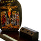 Crucifixion icon and Pencil holder 25x10cm, Handmade Greek Orthodox icon, Byzantine art pencil holder on wood, religious decor TheHolyArt