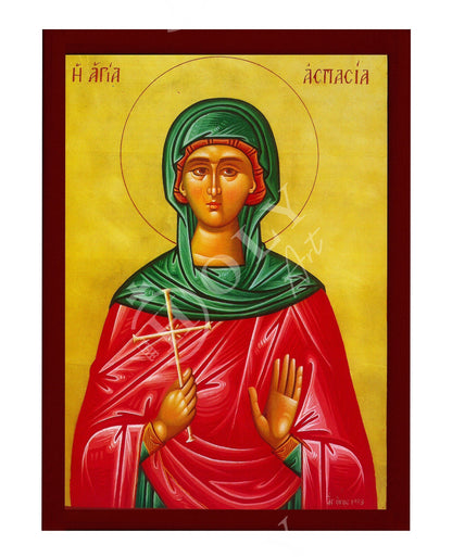 Saint Aspasia icon, Handmade Greek Orthodox icon of St Aspasia, Byzantine art wall hanging wood plaque, religious gift - TheHolyArt
