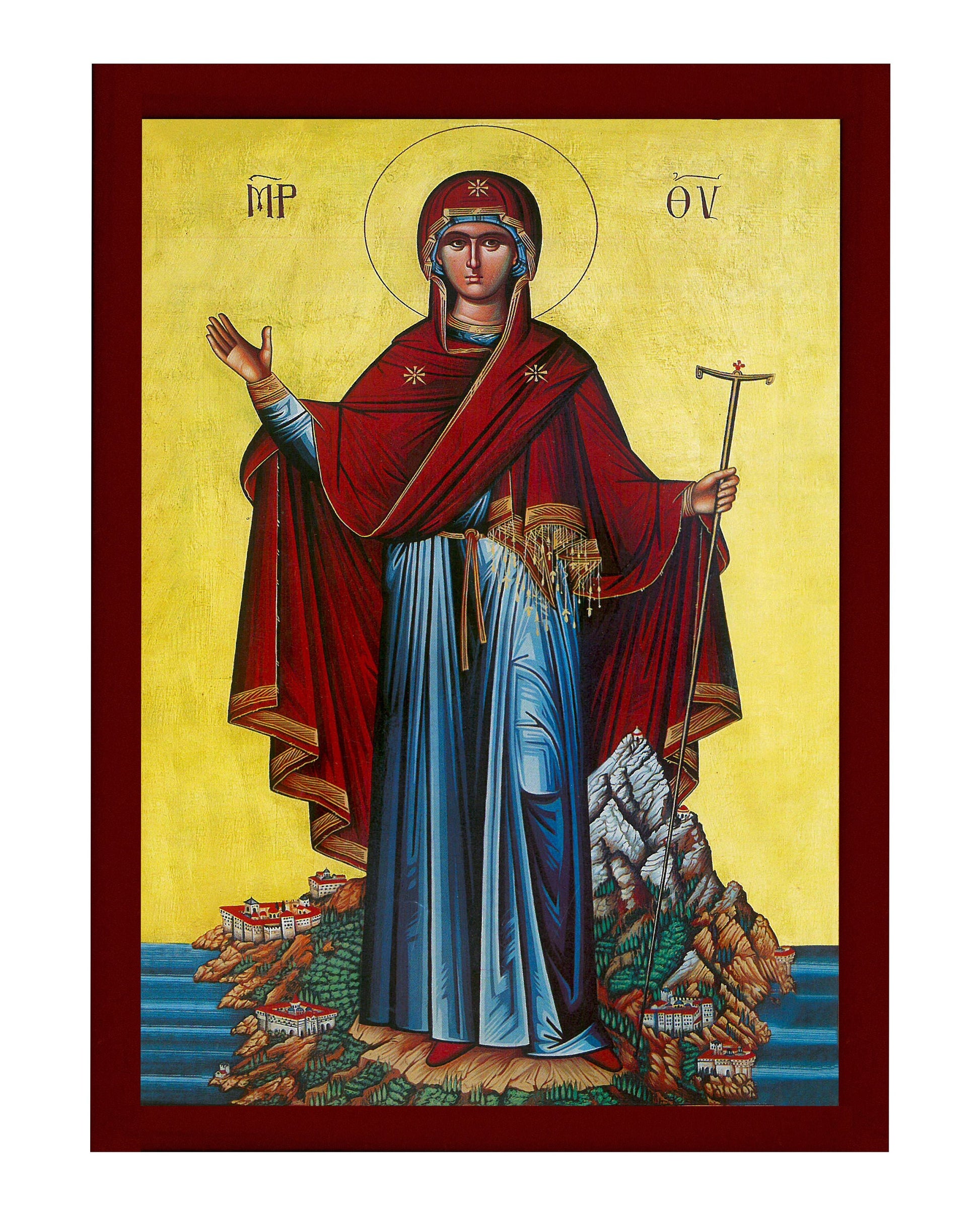 Virgin Mary icon Panagia Athonitissa, Handmade Greek Orthodox Icon of Theotokos Protector of Mt Athos Byzantine art wall hanging plaque TheHolyArt