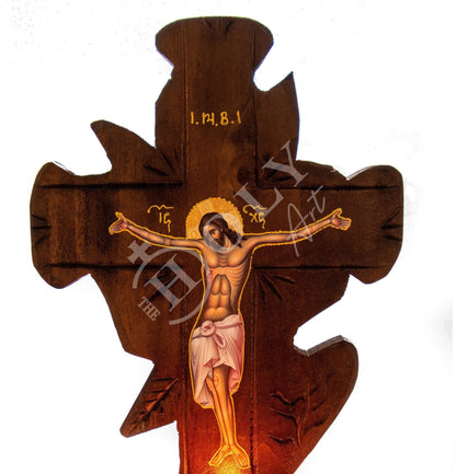 Crucifix Orthodox Iconostasis 45x25cm, Jesus Christ Blessing Cross, Byzantine art wall hanging, Greek Handmade wooden Cross, religious decor - TheHolyArt
