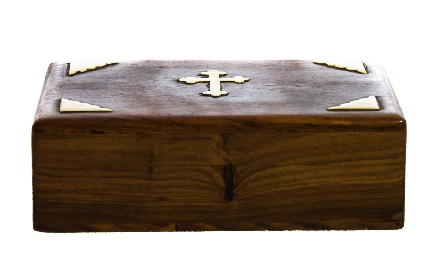 Handmade Religious carved wooden Prayer box with Christian Cross, Greek Vintage Decorative Jewelry Keepsake box 15x10x5cm, baptism gift TheHolyArt