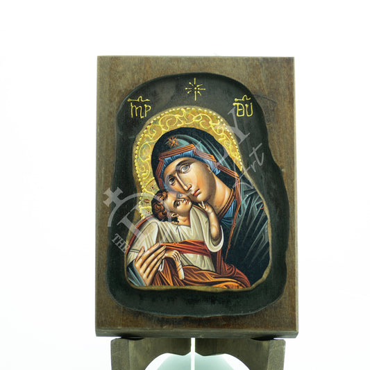 Virgin Mary icon Panagia, Handmade Greek Orthodox icon Theotokos, Mother of God Byzantine art wall hanging wood plaque, wedding gift 22x16cm TheHolyArt