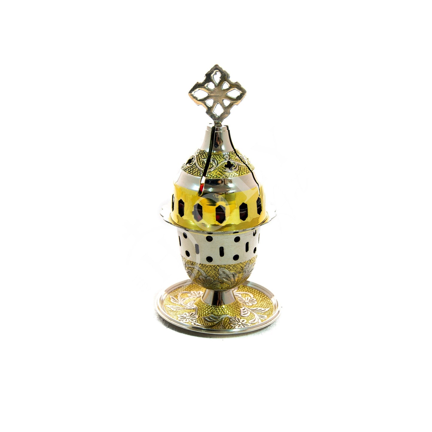 Christian Brass Table Oil Vigil Lamp with Cross, Hand-painted Prayer Standing Oil Lamp, Orthodox Oil Candle with glass cup, religious decor TheHolyArt