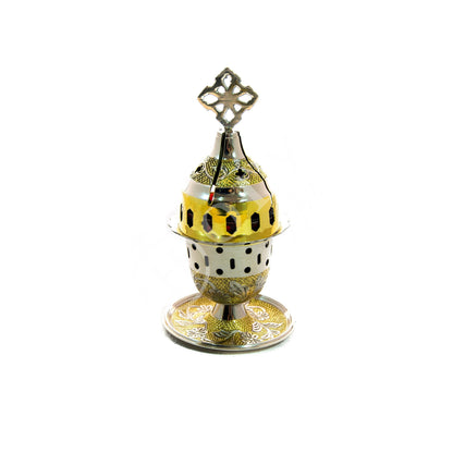 Christian Brass Table Oil Vigil Lamp with Cross, Hand-painted Prayer Standing Oil Lamp, Orthodox Oil Candle with glass cup, religious decor - TheHolyArt