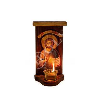 Christian Iconostasis with Jesus Christ icon Handmade Mount Athos Orthodox shrine w/ Our Lord Byzantine altar wall hanging wood plaque icon - TheHolyArt