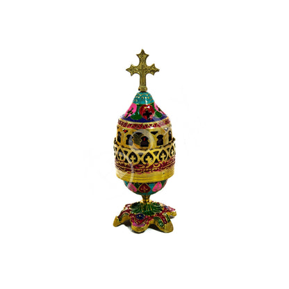 Christian Brass Table Oil Vigil Lamp with Cross, Hand-painted Prayer Standing Oil Lamp, Orthodox Oil Candle with glass cup, religious decor - TheHolyArt