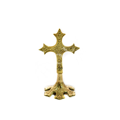 Standing Table Altar Crucifix, Jesus Christ Brass Blessing Cross, Handmade Greek Orthodox Byzantine Gold plated Holy Cross, religious decor - TheHolyArt