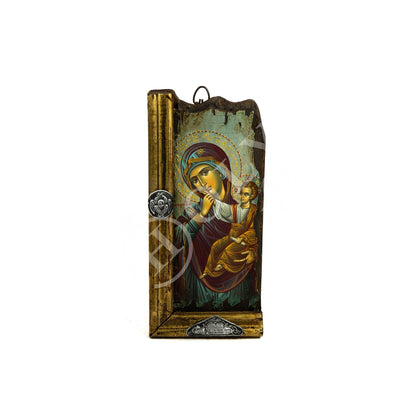 Virgin Mary icon Panagia, Handmade Greek Orthodox icon Theotokos, Mother of God Byzantine art wall hanging canvas icon wood plaque 34x16cm - TheHolyArt