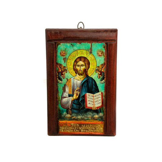 Jesus Christ icon, Handmade Greek Orthodox icon of our Lord, Byzantine art wall hanging canvas icon wood plaque 37x24cm, religious decor TheHolyArt
