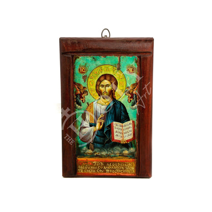 Jesus Christ icon, Handmade Greek Orthodox icon of our Lord, Byzantine art wall hanging canvas icon wood plaque 37x24cm, religious decor - TheHolyArt
