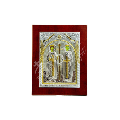 Saint Constantine icon & Saint Helen icon, Handmade Silver Greek Christian Orthodox Icon St Constantine and Helen Byzantine art wall hanging - TheHolyArt