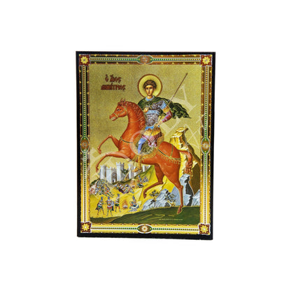 Saint Demetrius icon, Handmade Greek Orthodox icon of St Demetrios, Byzantine art wall hanging icon on wood plaque, religious decor 22x16cm - TheHolyArt