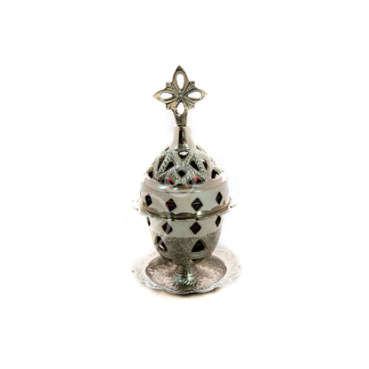 Christian Brass Table Oil Vigil Lamp with Cross, Hand-painted Prayer Standing Oil Lamp, Orthodox Oil Candle with glass cup, religious decor - TheHolyArt