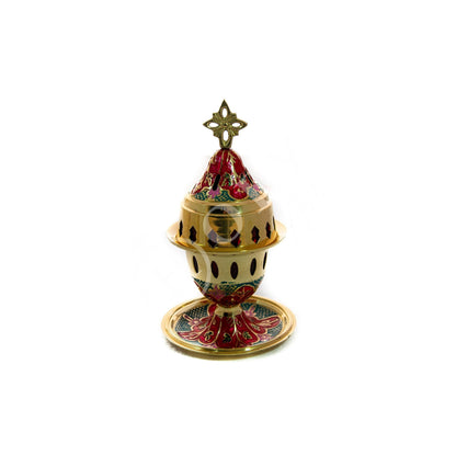 Christian Brass Table Oil Vigil Lamp with Cross, Hand-painted Prayer Standing Oil Lamp, Orthodox Oil Candle with glass cup, religious decor - TheHolyArt