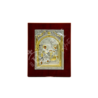 The Annunciation of Virgin Mary icon, Handmade Silver Greek Orthodox Icon of Mother of God, Theotokos Byzantine art wall hanging wood plaque - TheHolyArt