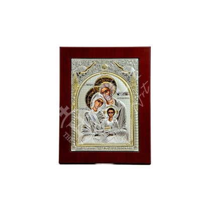 The Holy Family icon, Handmade Silver Greek Orthodox icon 24x18cm, Byzantine art wall hanging on wood plaque icon, religious icon home decor - TheHolyArt