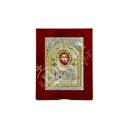 Jesus Christ icon, Handmade Silver Greek Orthodox icon of our Lord, Byzantine art wall hanging on wood plaque, religious icon home decor - TheHolyArt