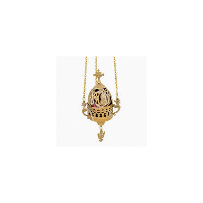 Christian Brass Hanging Oil Vigil Lamp with Cross, Prayer Hanging Oil Lamp, Orthodox Oil Candle with glass cup, religious decor - TheHolyArt
