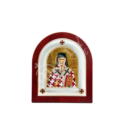 Saint Dionysius of Zakynthos icon, Handmade Silver Greek Orthodox icon of St Dionysios, Byzantine art wall hanging religious wood plaque - TheHolyArt