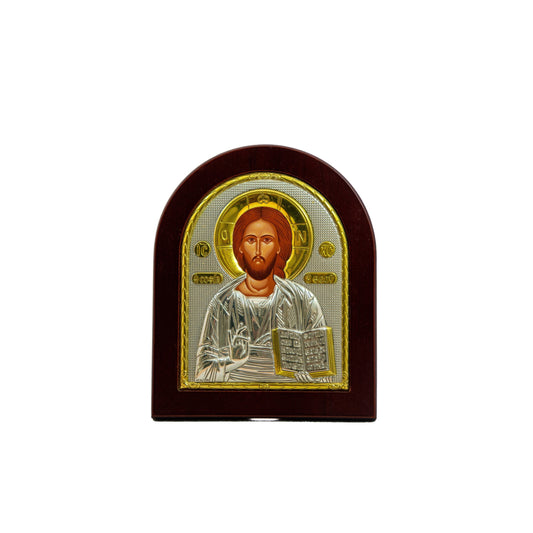 Jesus Christ icon, Handmade Silver Greek Orthodox icon of our Lord, Byzantine art wall hanging on wood plaque, religious icon home decor TheHolyArt