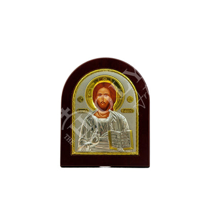 Jesus Christ icon, Handmade Silver Greek Orthodox icon of our Lord, Byzantine art wall hanging on wood plaque, religious icon home decor - TheHolyArt